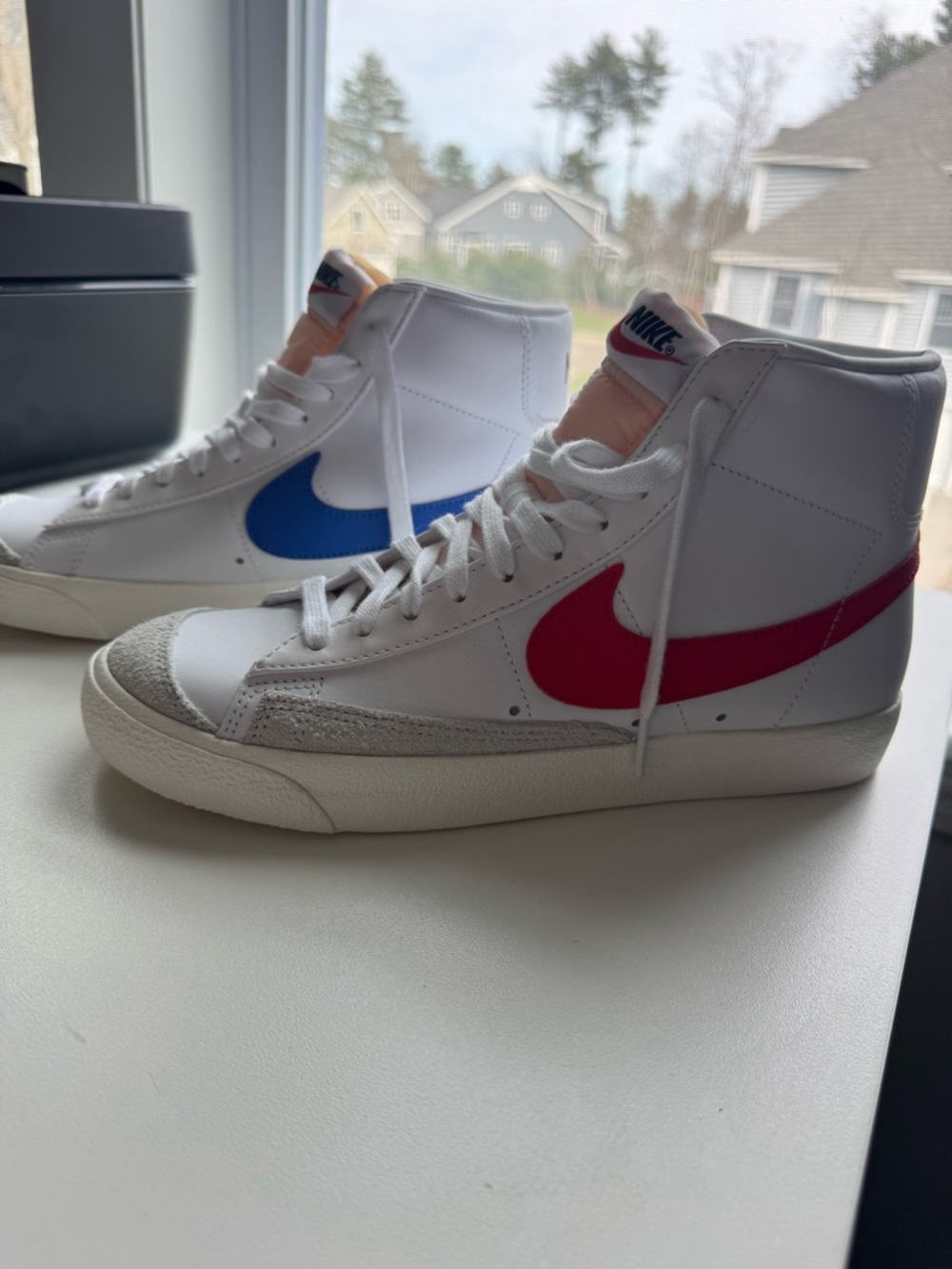 Nike High-Top Blazers with Red and Blue Swooshes